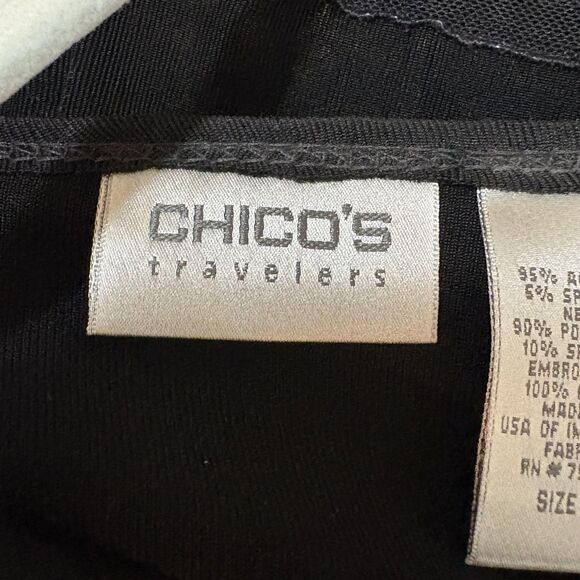 Chico's Travelers Cardigan Womens Sz S Black Open Front Embroidered Sequin Top - Picture 5 of 7